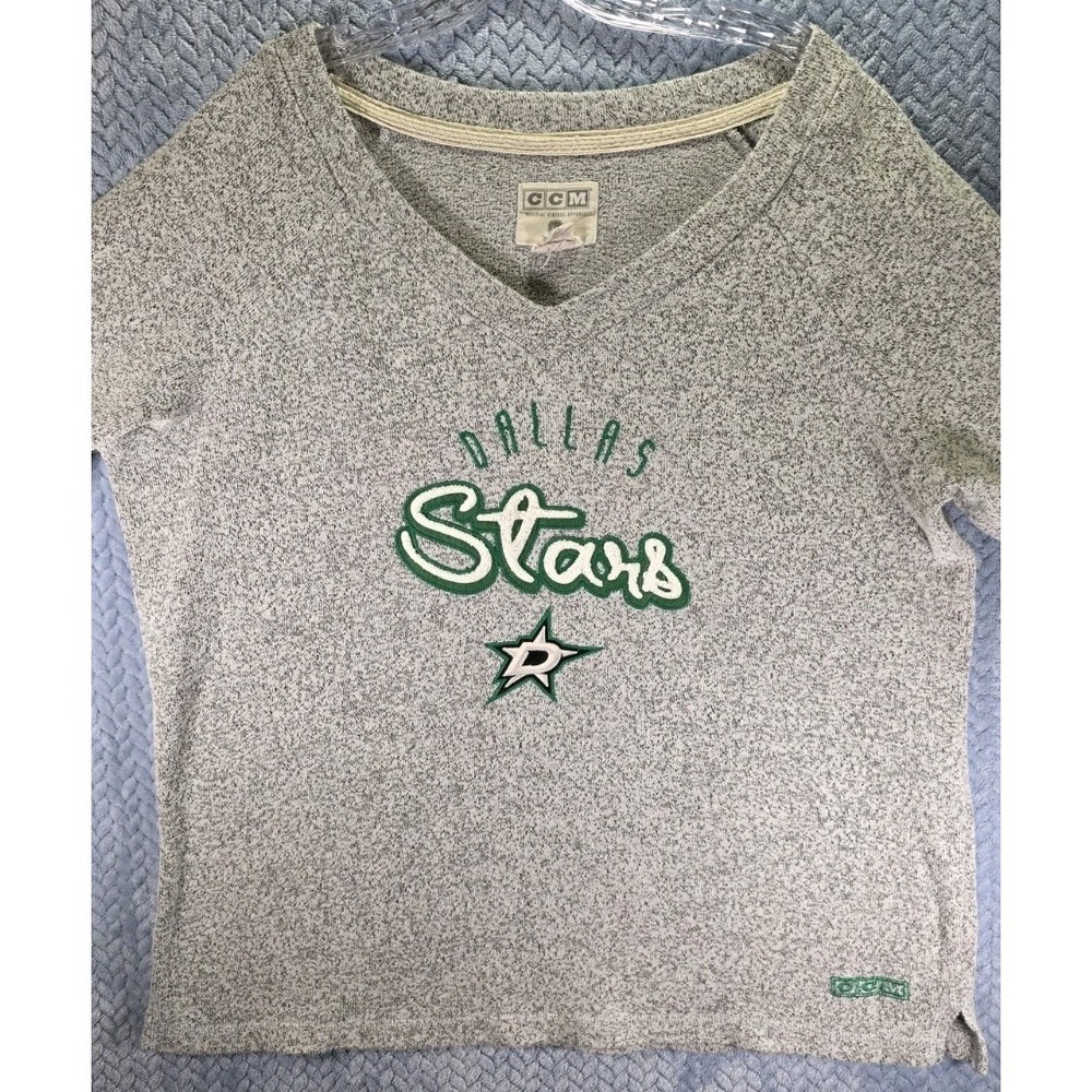 NHL CCM Comfy‎ Crew Retro Dallas Stars Hockey V-Neck Sweater  Women's Size 2XL